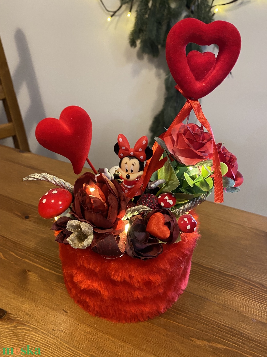 Disney Minnie Valentin  asztal disz  - otthon & életmód - virágdekoráció - virágdíszek - asztali virágdísz - Meska.hu