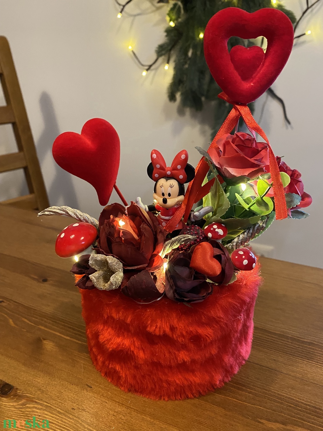 Disney Minnie Valentin  asztal disz  - otthon & életmód - virágdekoráció - virágdíszek - asztali virágdísz - Meska.hu