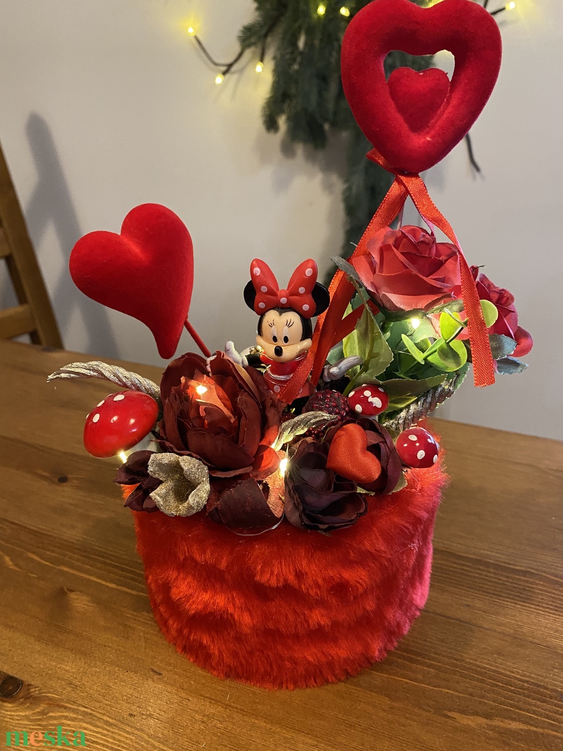 Disney Minnie Valentin  asztal disz  - otthon & életmód - virágdekoráció - virágdíszek - asztali virágdísz - Meska.hu