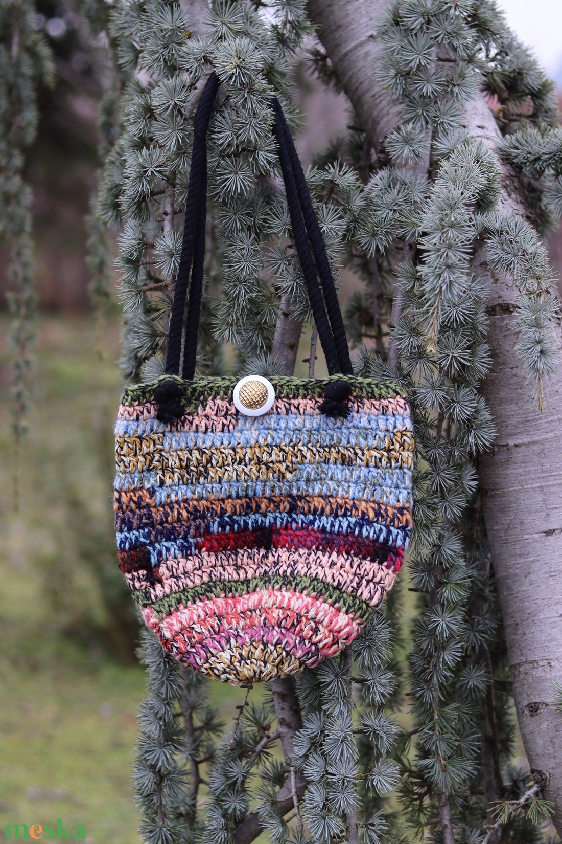 Horgolt hippi stílusú strandtáska, bevásárlótáska, szatyor - táska & tok - bevásárlás & shopper táska - shopper, textiltáska, szatyor - Meska.hu
