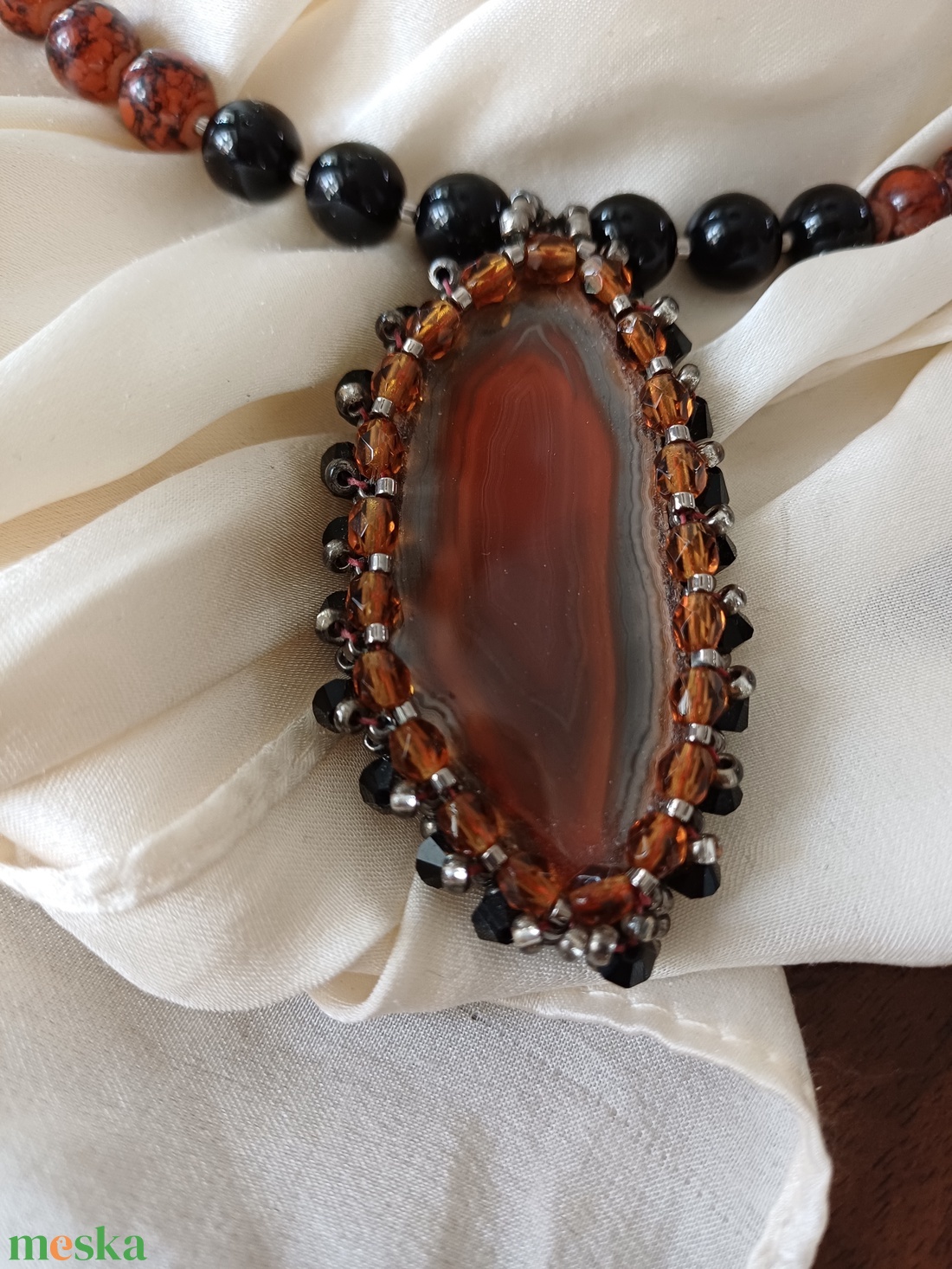 Achát lapos nyakék - ékszer - nyaklánc - medálos nyaklánc - Meska.hu