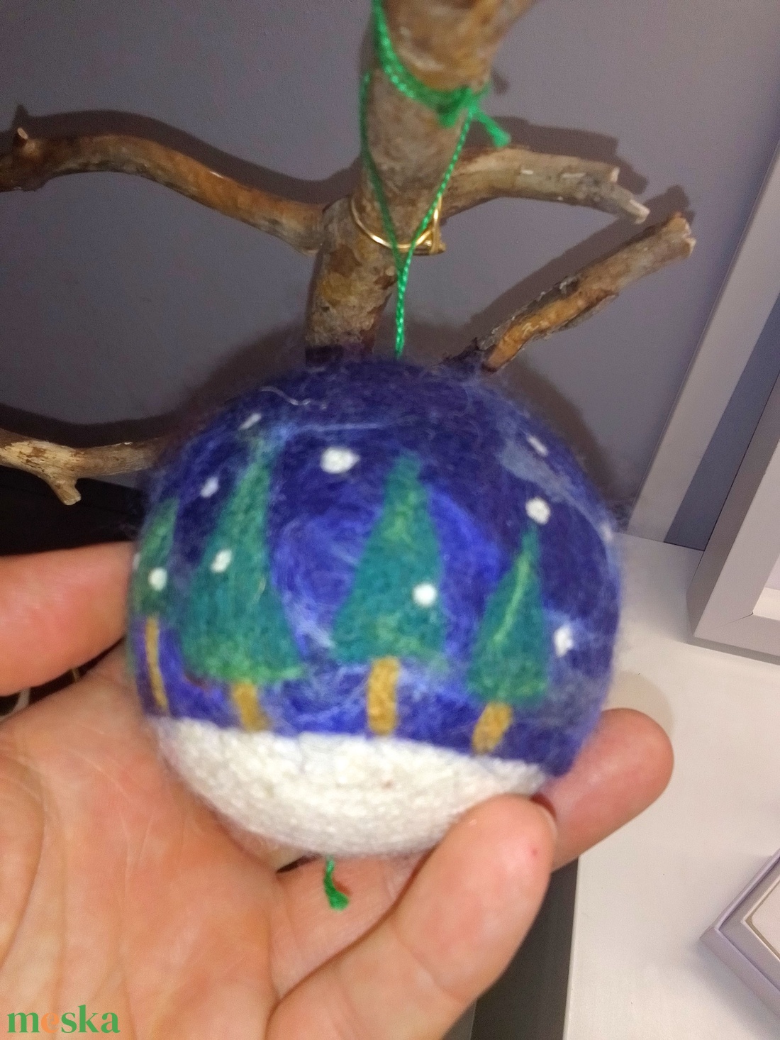 Nemezelt téli rók�s gömb - karácsony - karácsonyi lakásdekoráció - karácsonyfadíszek - Meska.hu