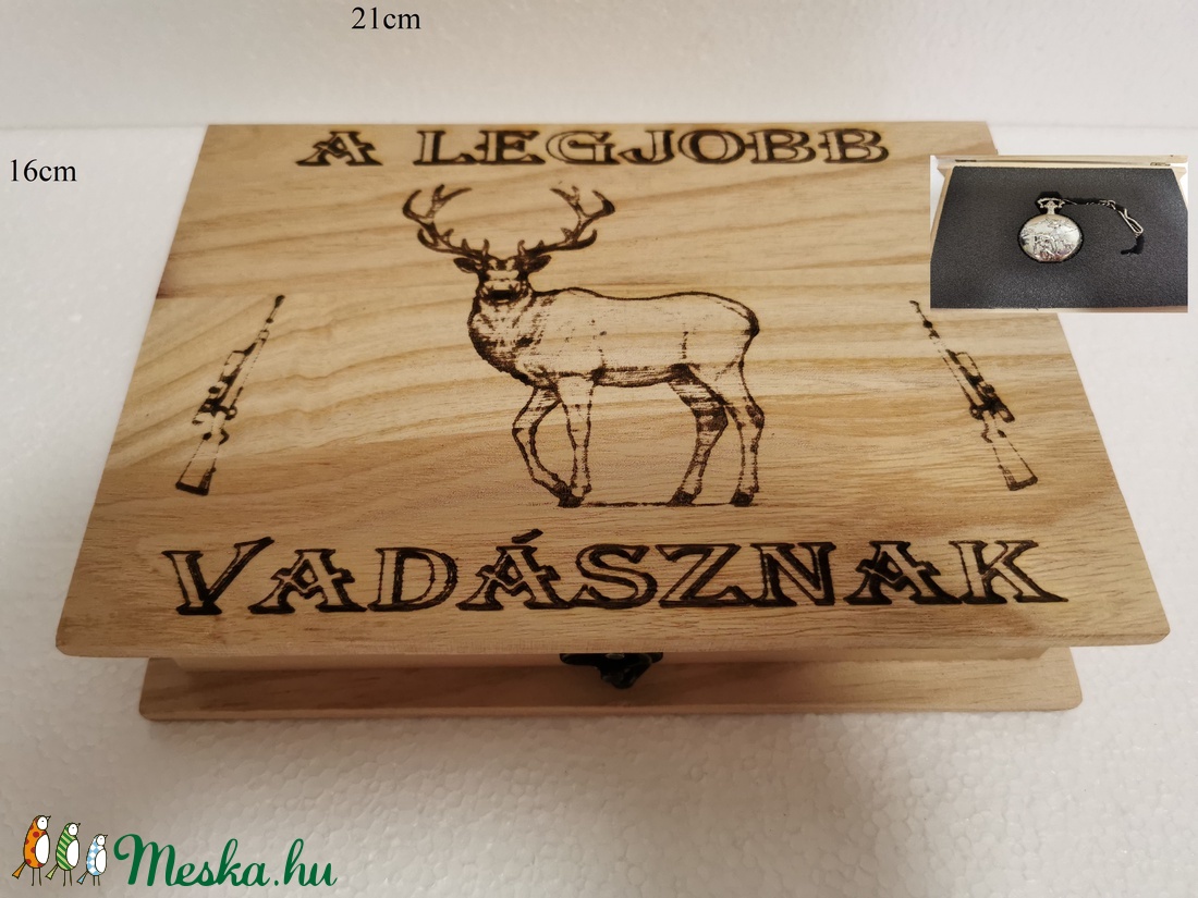 Vadászos ajándék doboz fából, egyedi, kézműves, Zsebórával - otthon & életmód - dekoráció - dísztárgy - Meska.hu