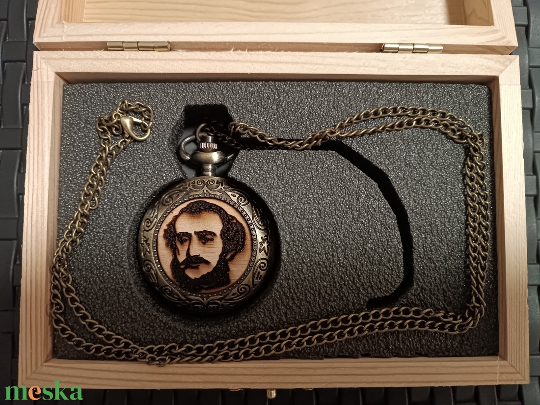 Széchenyi István arcképes Zsebóra ajándék Lánchidas fa dobozban egyedi kézműves - ékszer - karóra és ékszeróra - zsebóra - Meska.hu