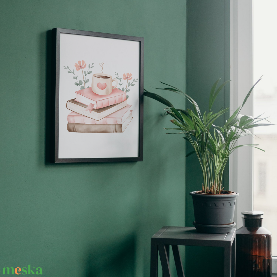 Akvarell Falikép - Könyvmolyoknak és Kávékedvelőknek - Vadvirágos ábránd - Digitális vagy A4 nyomat - művészet - grafika & illusztráció - digitális - Meska.hu