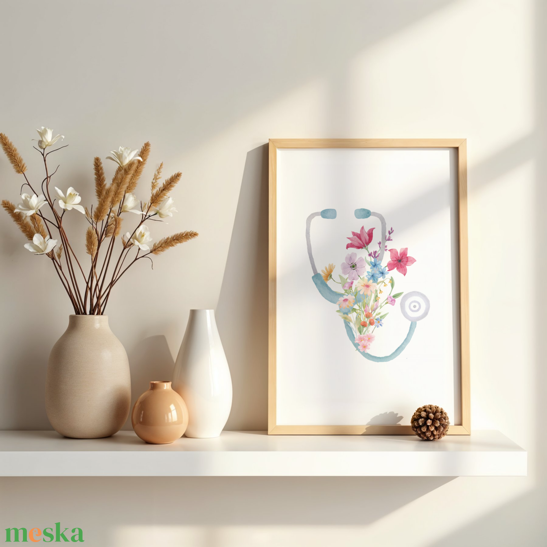 Virágos Stetoszkóp Falikép � Egyedi ajándék orvosoknak, ápolóknak - művészet - grafika & illusztráció - digitális - Meska.hu