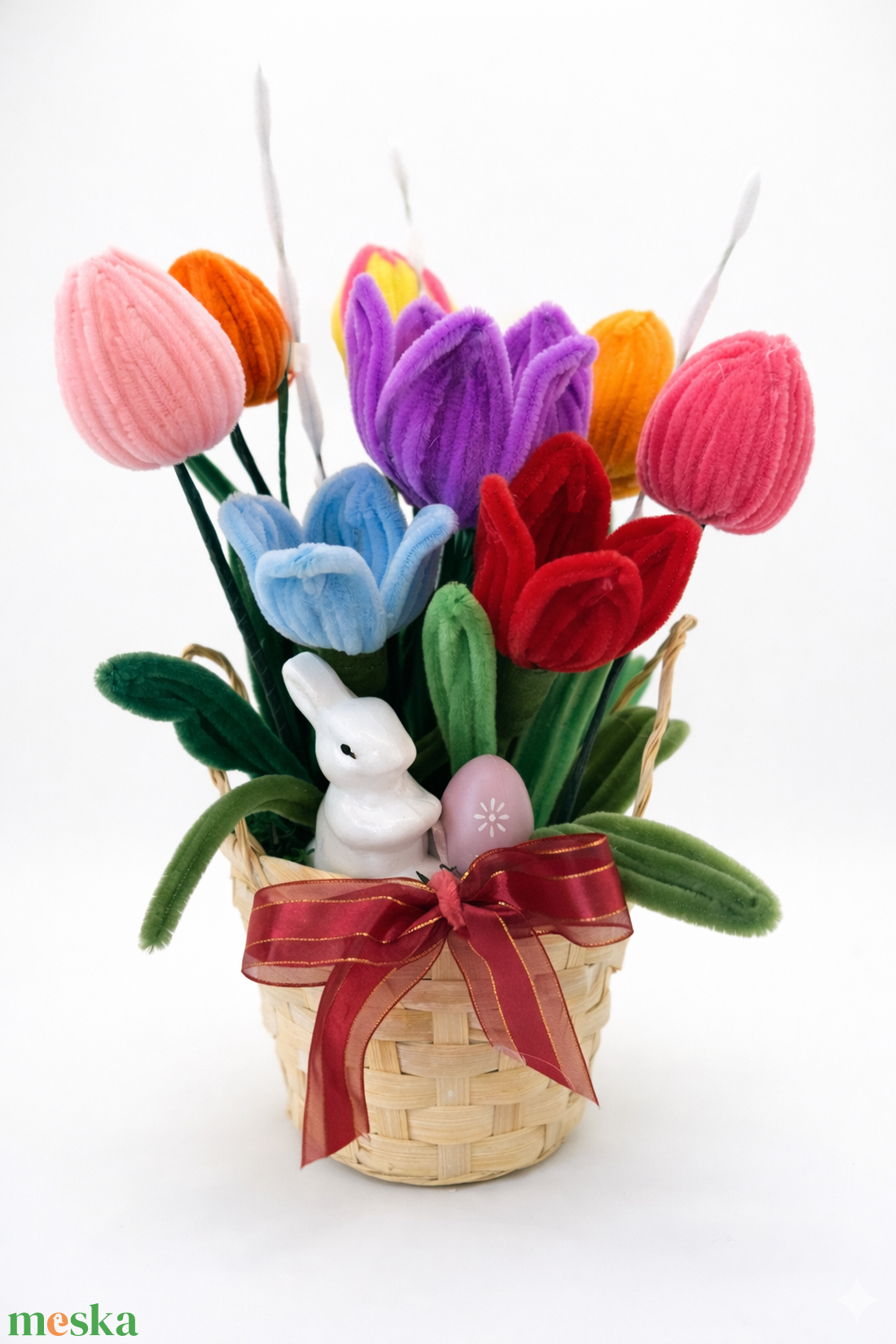 Húsvéti tulipános ajándék kosár nyuszival � kézműves tavaszi dekoráció - ünnepi díszek, dekorációk - húsvéti díszek és dekorációk - húsvéti asztaldíszek - Meska.hu
