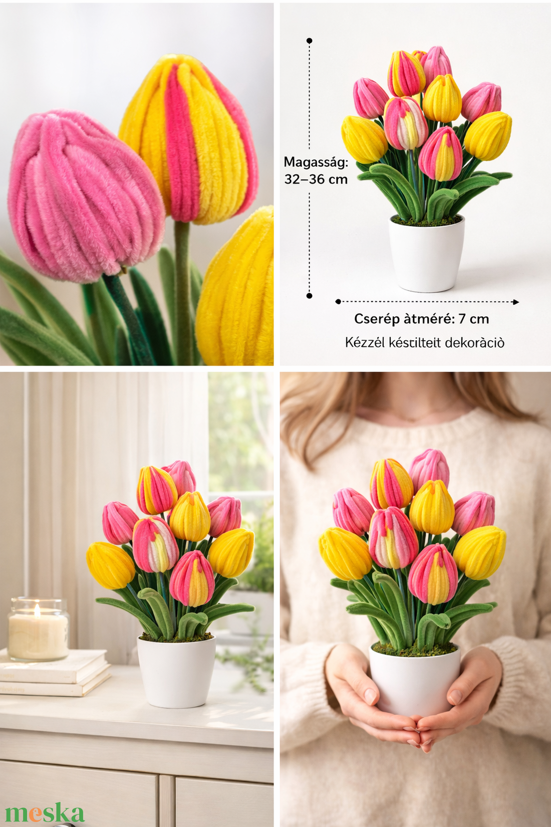 cirmos sárga - rozsaszin tulipánok-tavaszi hangulat - ünnepi díszek, dekorációk - húsvéti díszek és dekorációk - húsvéti asztaldíszek - Meska.hu