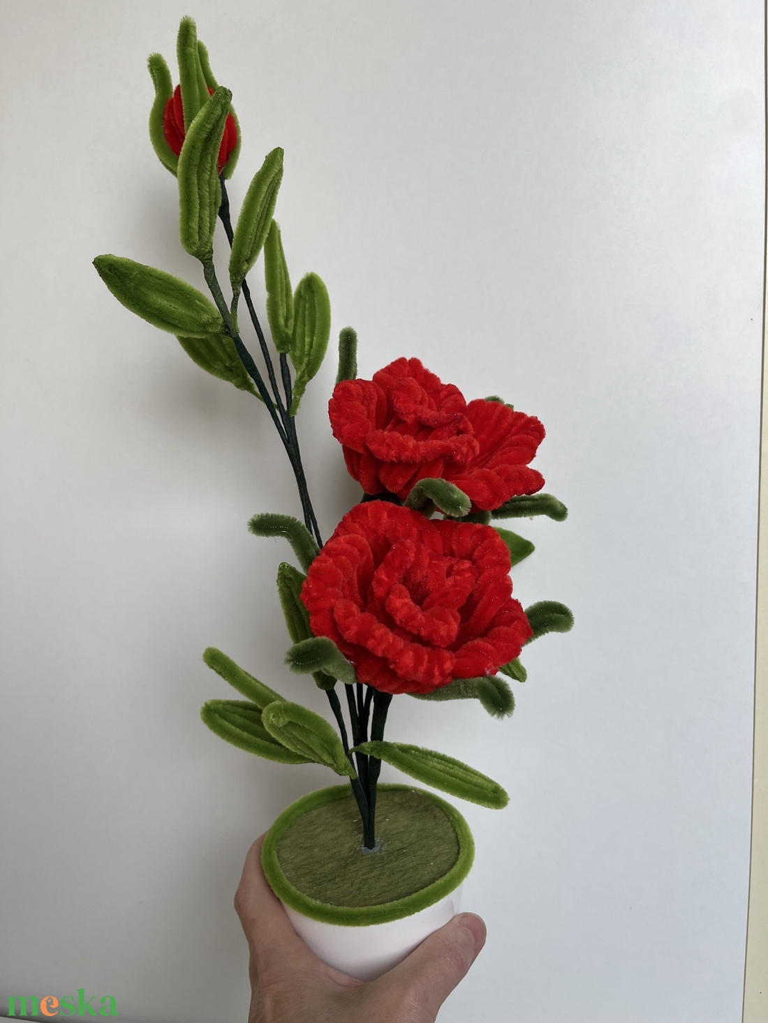 Kétfejű rózsa bimbóval - otthon & életmód - virágdekoráció - virágdíszek - virágdísz kaspóban - Meska.hu