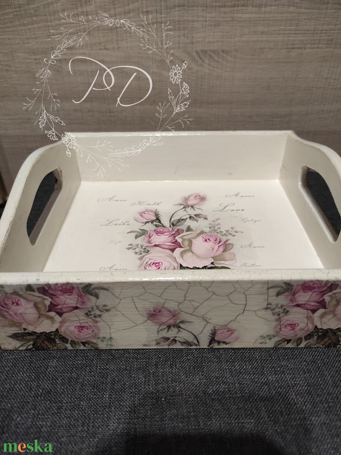 Vintage rózsás tálca - otthon & életmód - konyhafelszerelés, tálalás - tálalás - tálca - Meska.hu