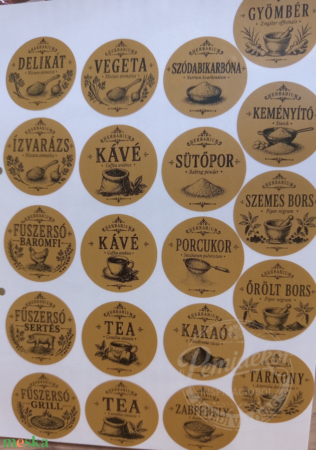 54 db Vintage Herbárium stílusú kraft fűszercimke  - kellékek & szerszámok - dekorációs kellékek - matricaív - Meska.hu