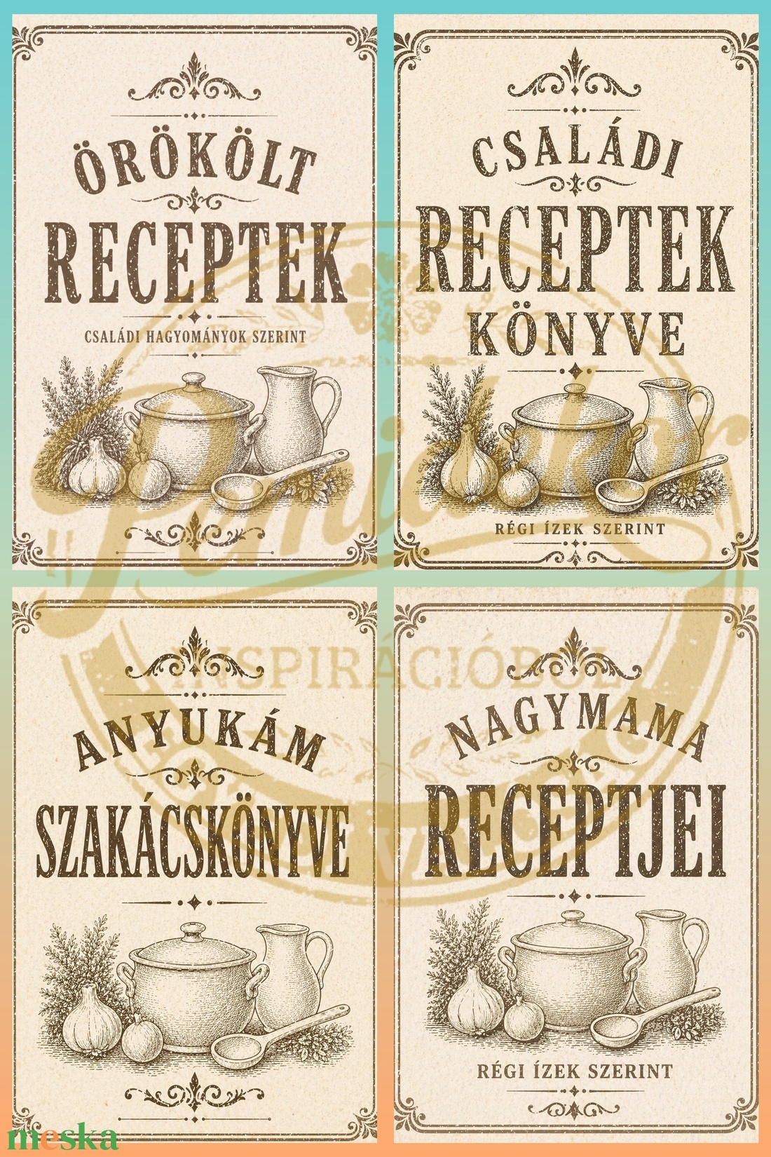 Vintage Családi Receptgyűjtő Csomag � Nyomtatható PDF (A4) 8 db.  - kellékek & szerszámok - papír - dekorációs papír - Meska.hu