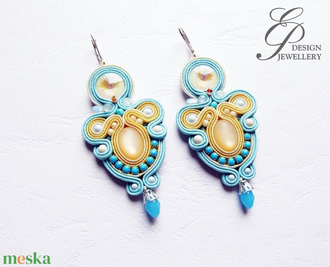 SF 214 Pasztel sujtás fülbevaló swarovski kristállyal - ékszer - fülbevaló - lógó fülbevaló - Meska.hu