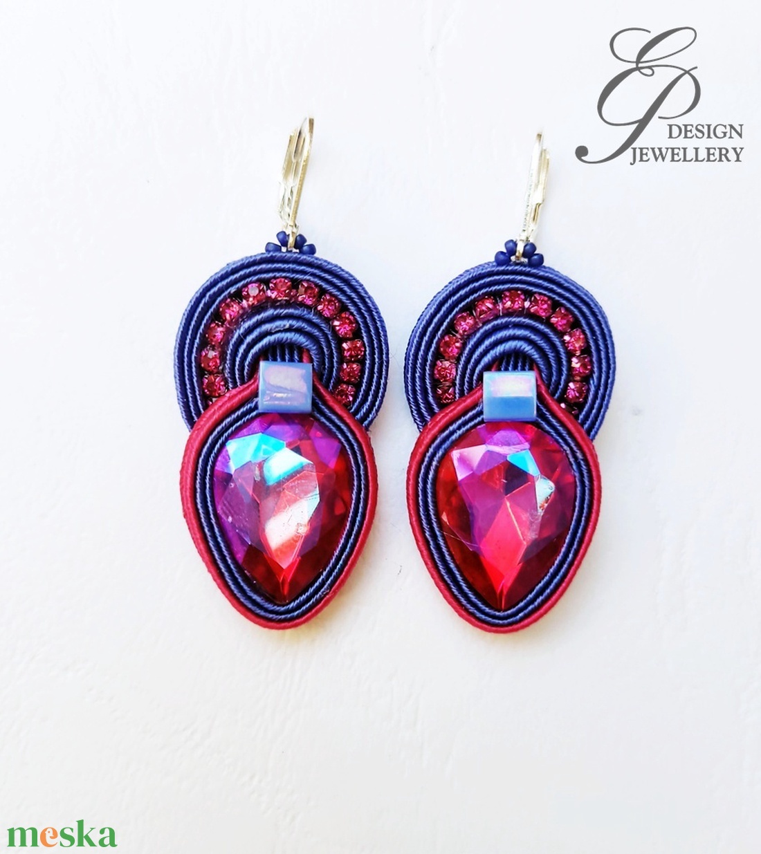 SF257 Pink kékkel sujtás fülbevaló - ékszer - fülbevaló - lógó fülbevaló - Meska.hu
