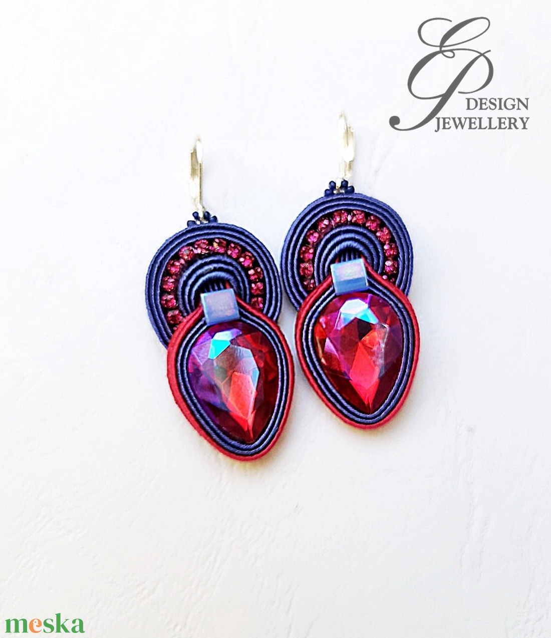 SF257 Pink kékkel sujtás fülbevaló - ékszer - fülbevaló - lógó fülbevaló - Meska.hu