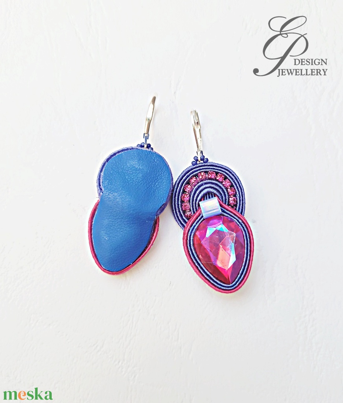SF257 Pink kékkel sujtás fülbevaló - ékszer - fülbevaló - lógó fülbevaló - Meska.hu