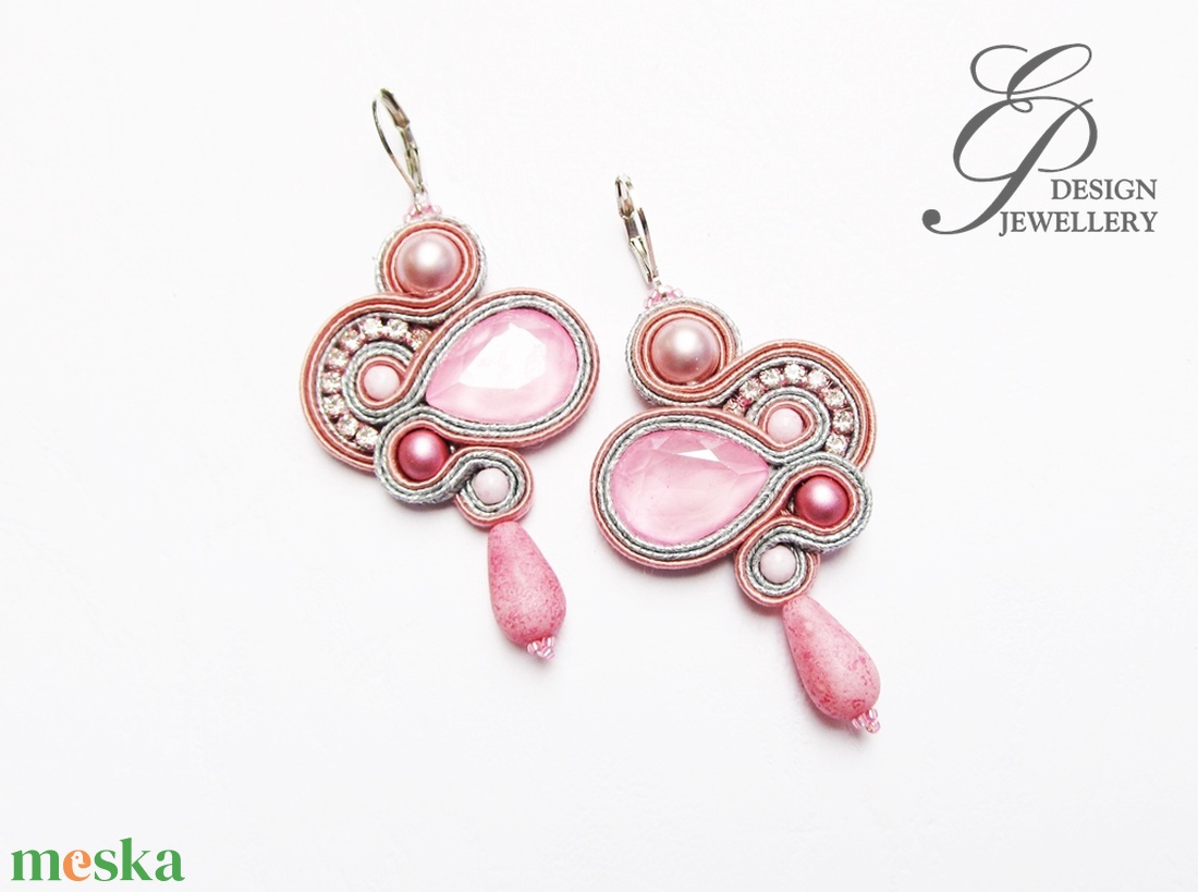 SF255 Rózsaszín ezüsttel sujtás fülbevaló - ékszer - fülbevaló - lógó fülbevaló - Meska.hu