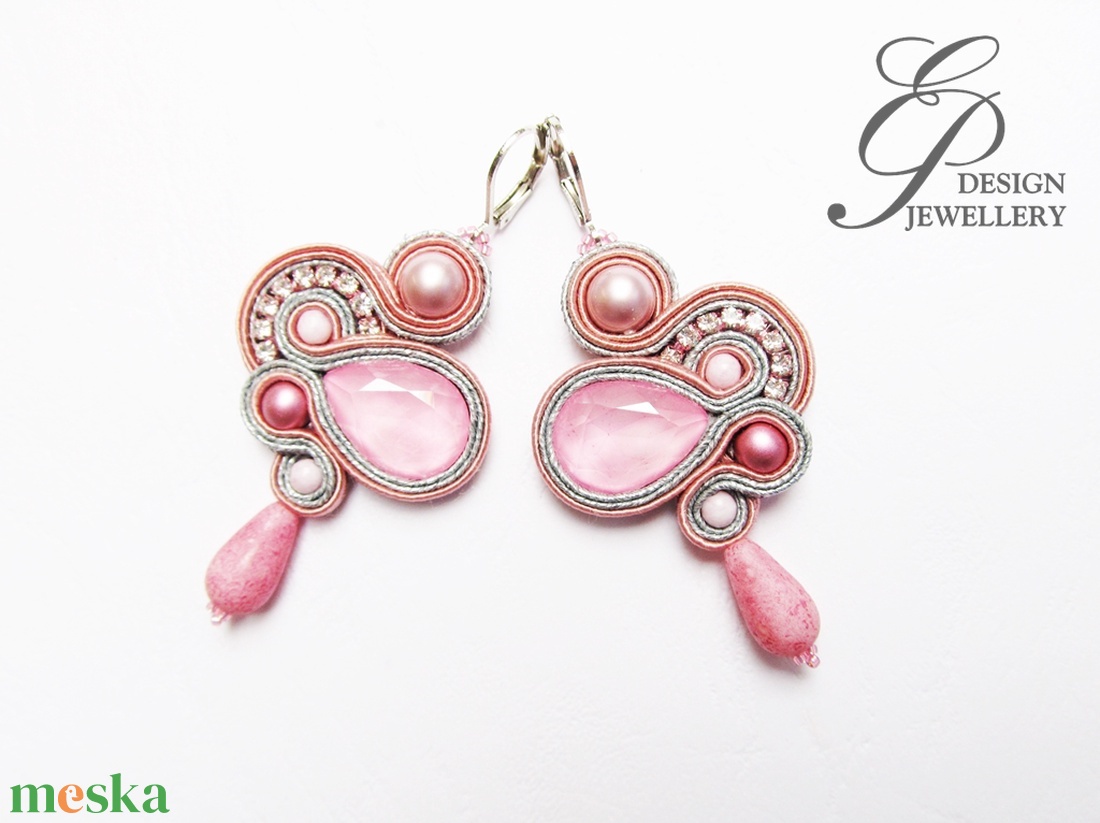 SF255 Rózsaszín ezüsttel sujtás fülbevaló - ékszer - fülbevaló - lógó fülbevaló - Meska.hu