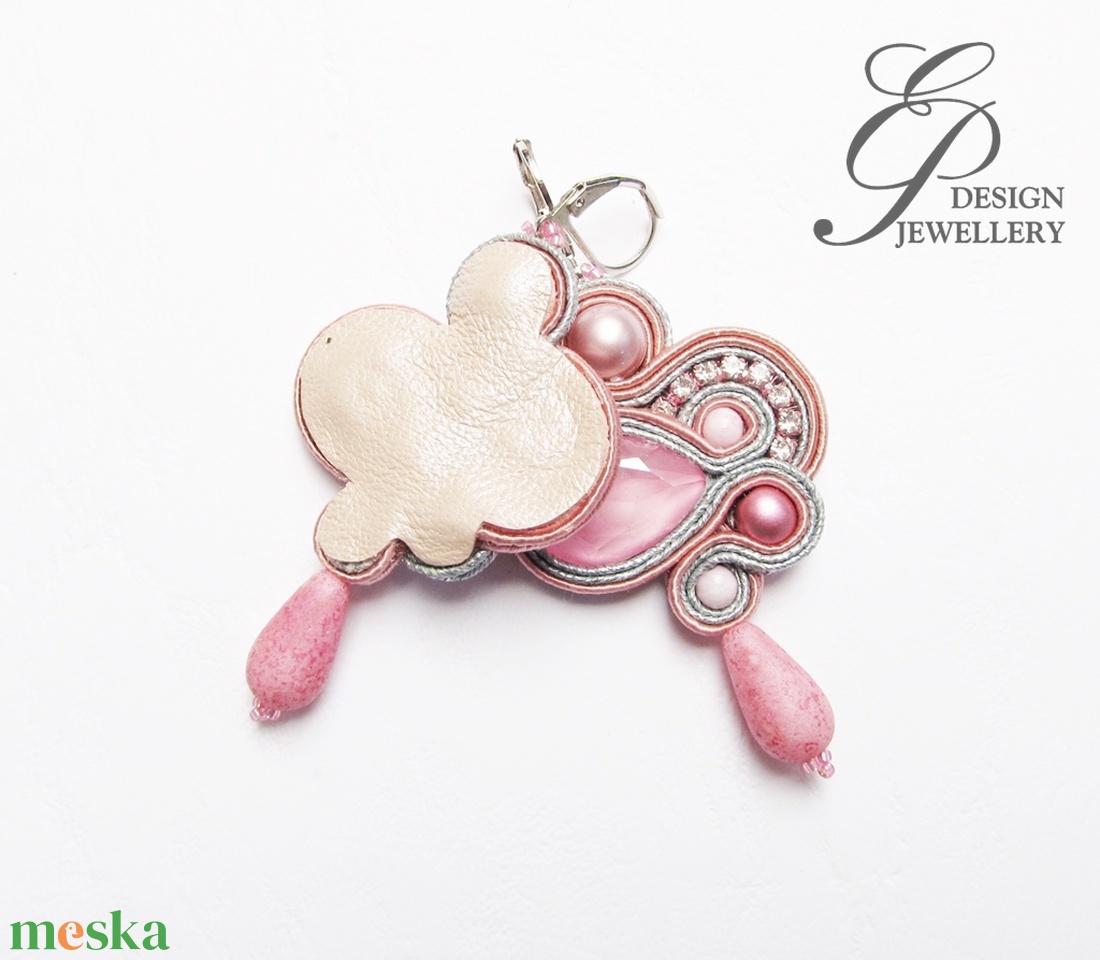 SF255 Rózsaszín ezüsttel sujtás fülbevaló - ékszer - fülbevaló - lógó fülbevaló - Meska.hu