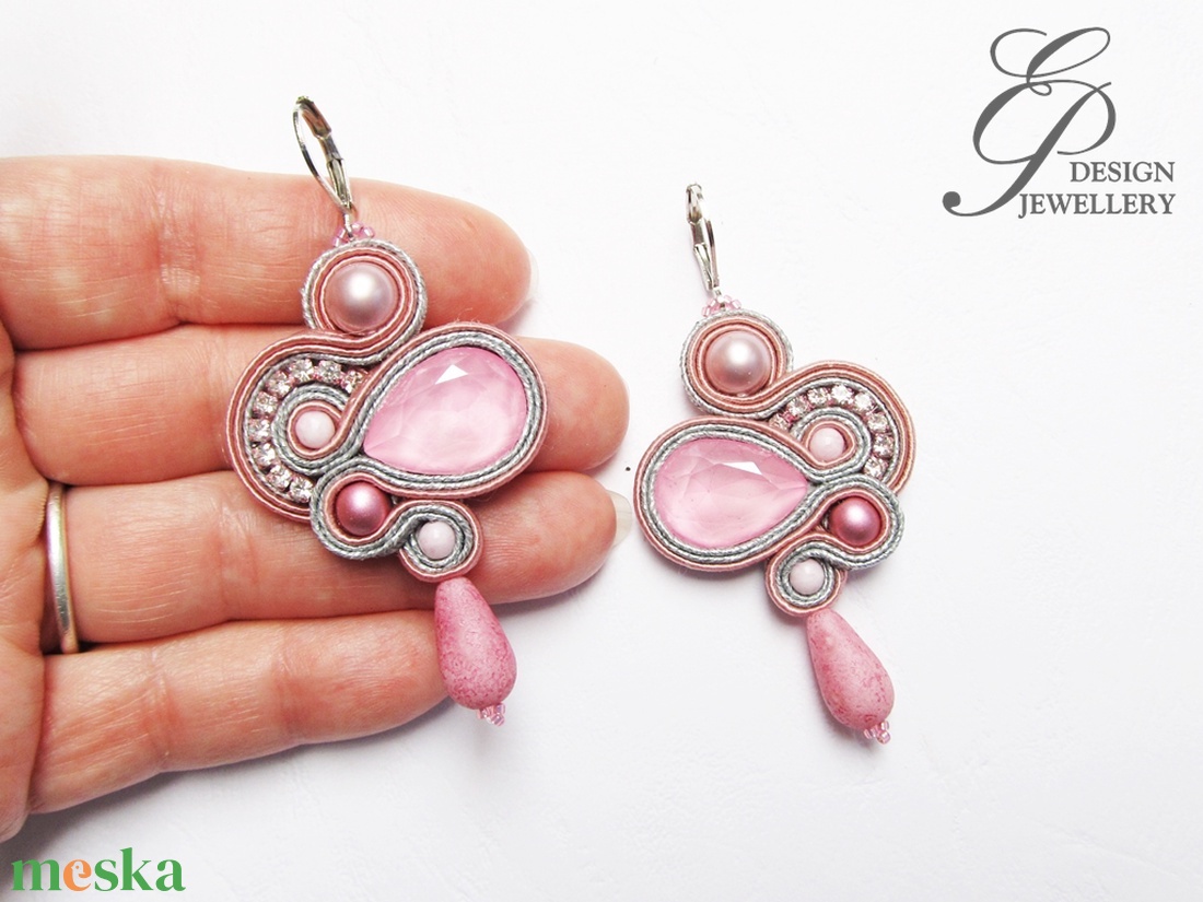 SF255 Rózsaszín ezüsttel sujtás fülbevaló - ékszer - fülbevaló - lógó fülbevaló - Meska.hu