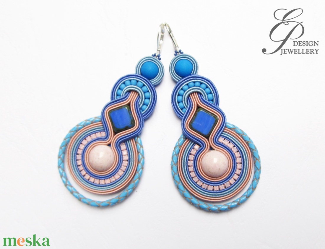 SF256 Rózsaszín ezüsttel sujtás fülbevaló - ékszer - fülbevaló - lógó fülbevaló - Meska.hu