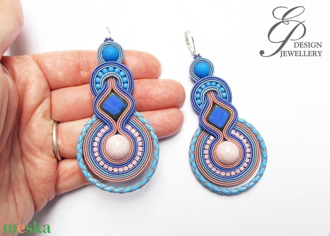 SF256 Rózsaszín ezüsttel sujtás fülbevaló - ékszer - fülbevaló - lógó fülbevaló - Meska.hu