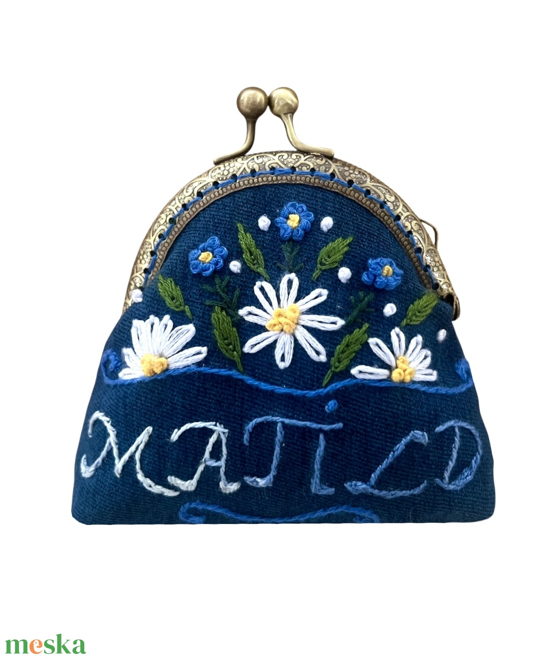 Névvel hímzett virágos kézi hímzésű csatos pénztárca - táska & tok - pénztárca & más tok - aprópénztartó - Meska.hu