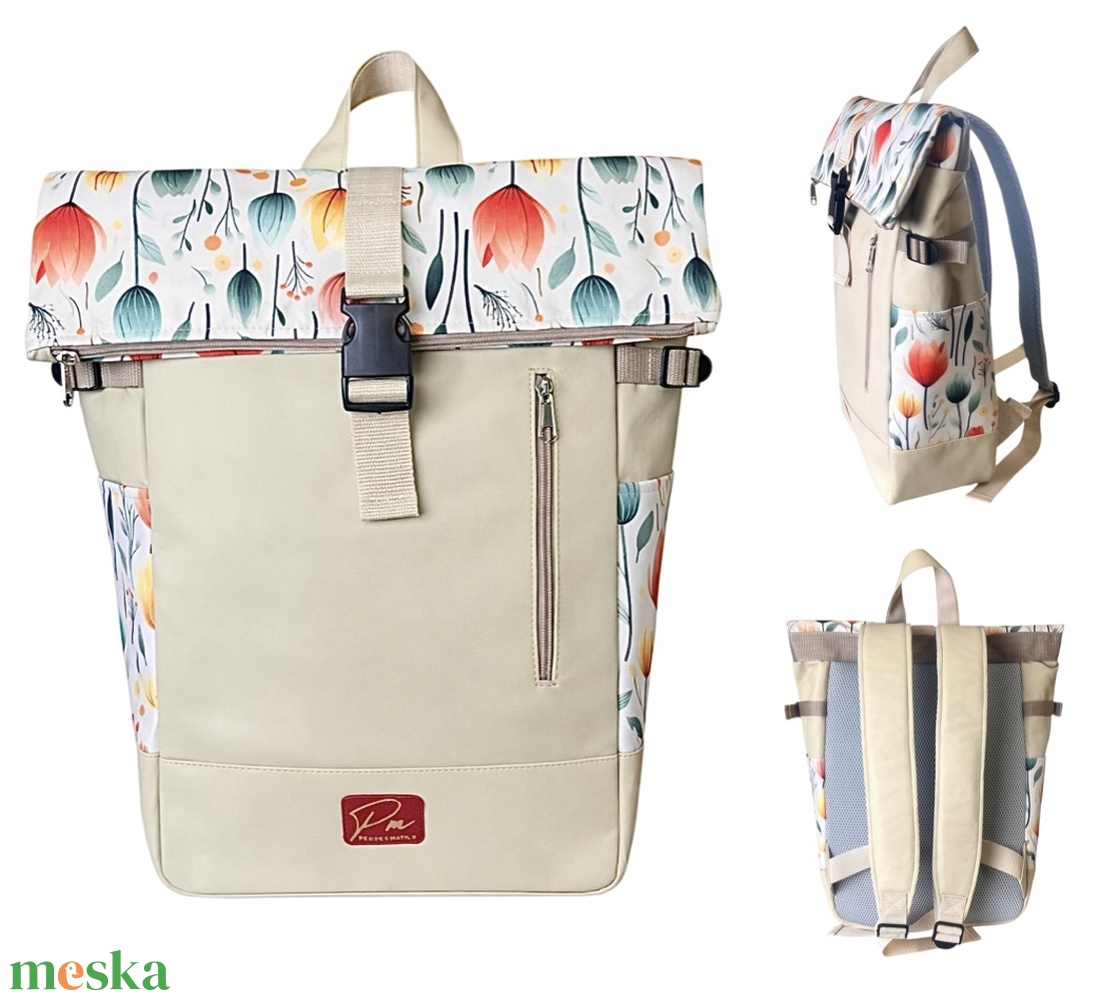 Tulipános Roll up laptop hátizsák/hátizsák - táska & tok - laptoptáska, laptop hátizsák - Meska.hu