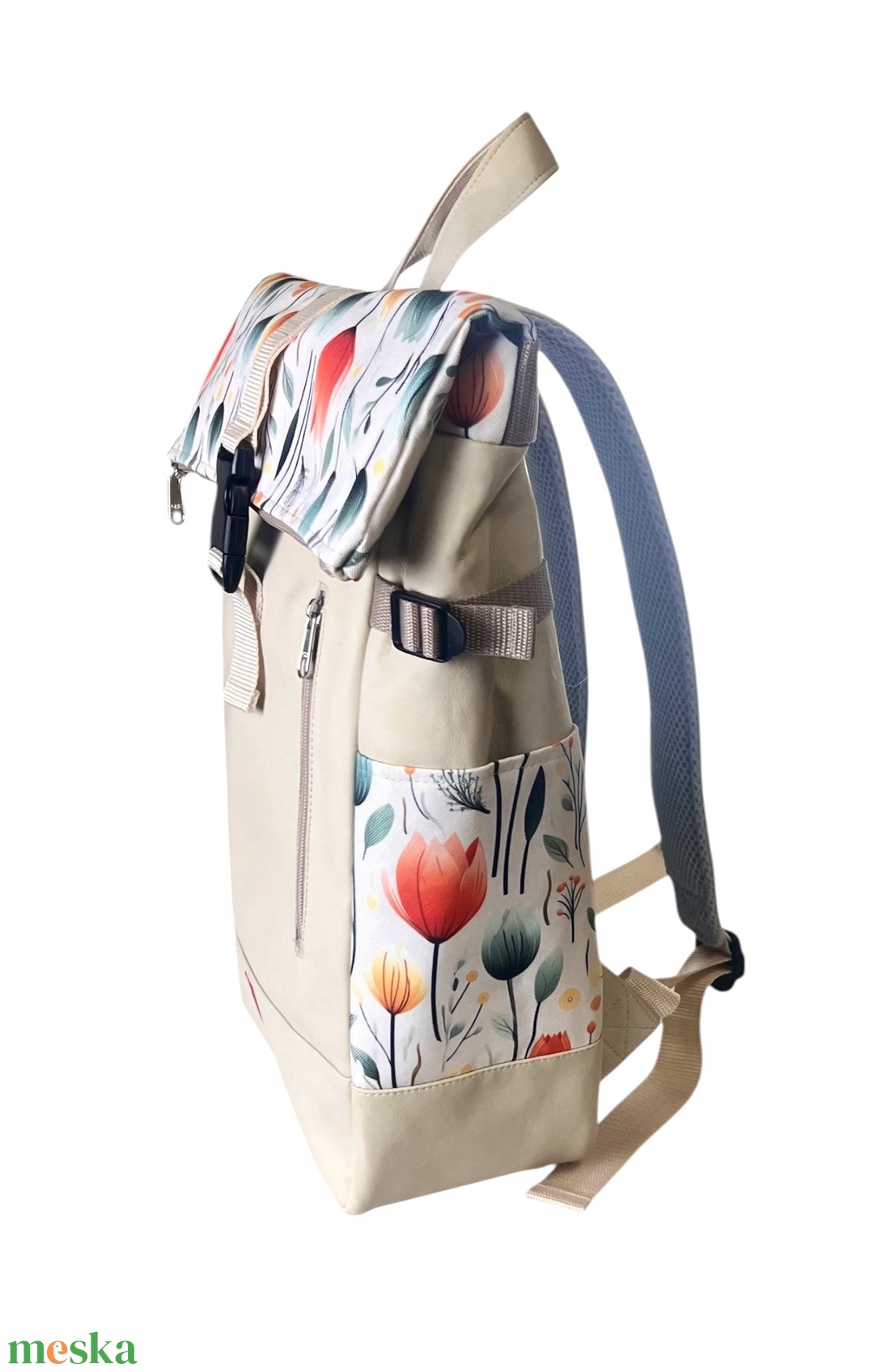 Tulipános Roll up laptop hátizsák/hátizsák - táska & tok - laptoptáska, laptop hátizsák - Meska.hu