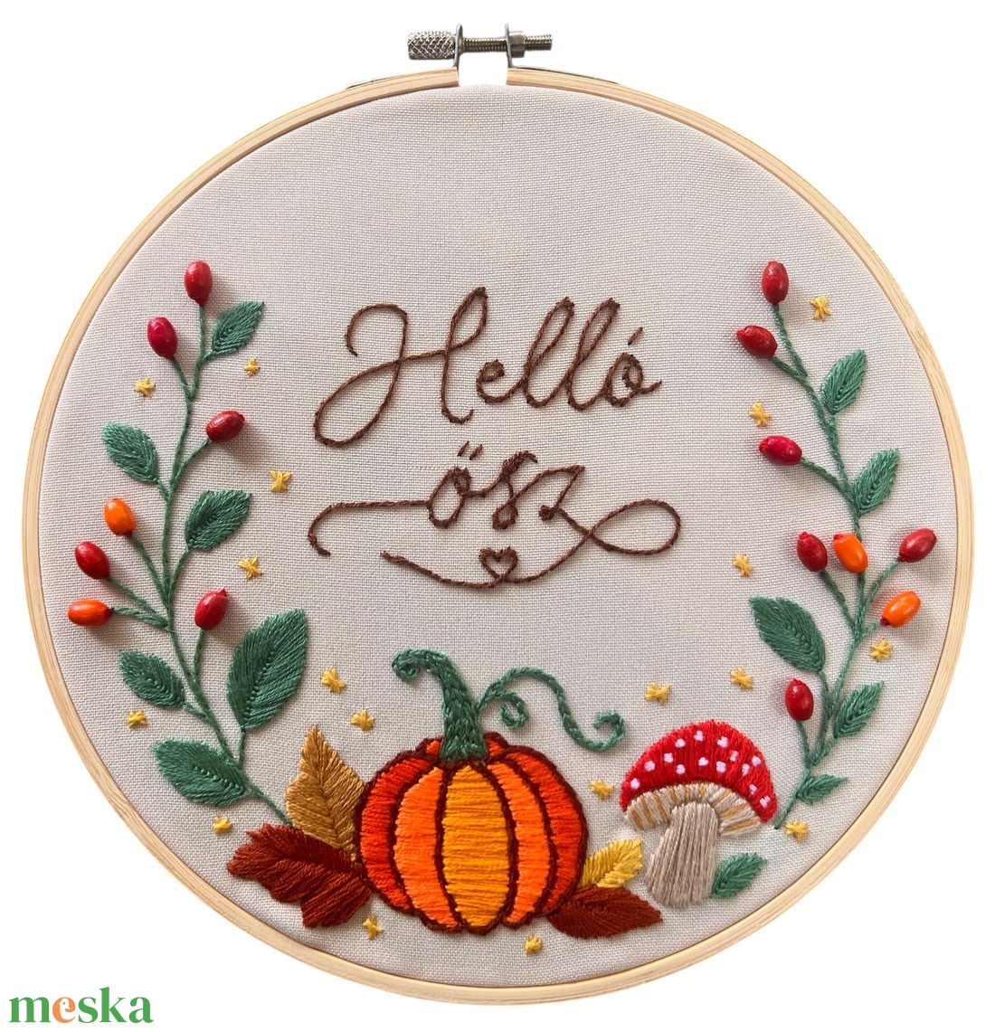 �Helló ősz � hímzőkészlet, DIY alkotócsomag, 20 cm-es őszi hímzés - diy (csináld magad) - szabásminta, útmutató - hímzés minta - Meska.hu
