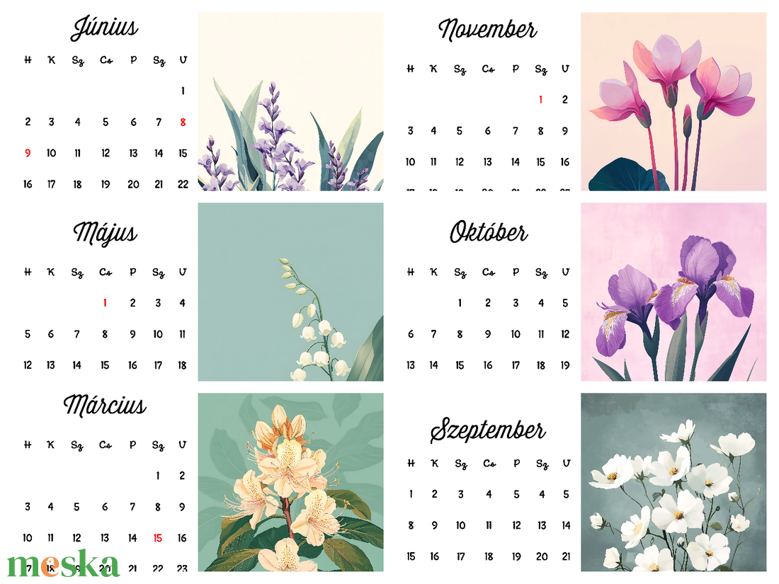2025-ös Virágos asztali naptár � A5 és A6 méretben - otthon & életmód - dekoráció - fali és függő dekoráció - falinaptár & öröknaptár - Meska.hu