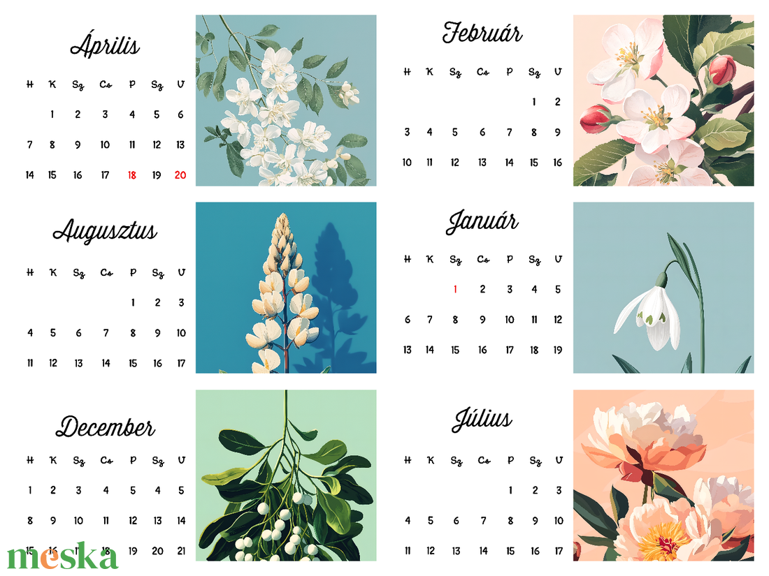 2025-ös Virágos asztali naptár � A5 és A6 méretben - otthon & életmód - dekoráció - fali és függő dekoráció - falinaptár & öröknaptár - Meska.hu