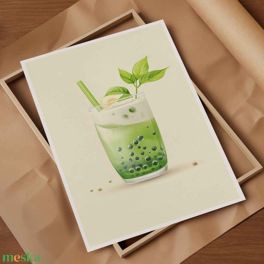 Matcha Bubble Tea  Minimalista falikép (digitális és nyomtatott változatban) - művészet - grafika & illusztráció - művészi nyomat - Meska.hu