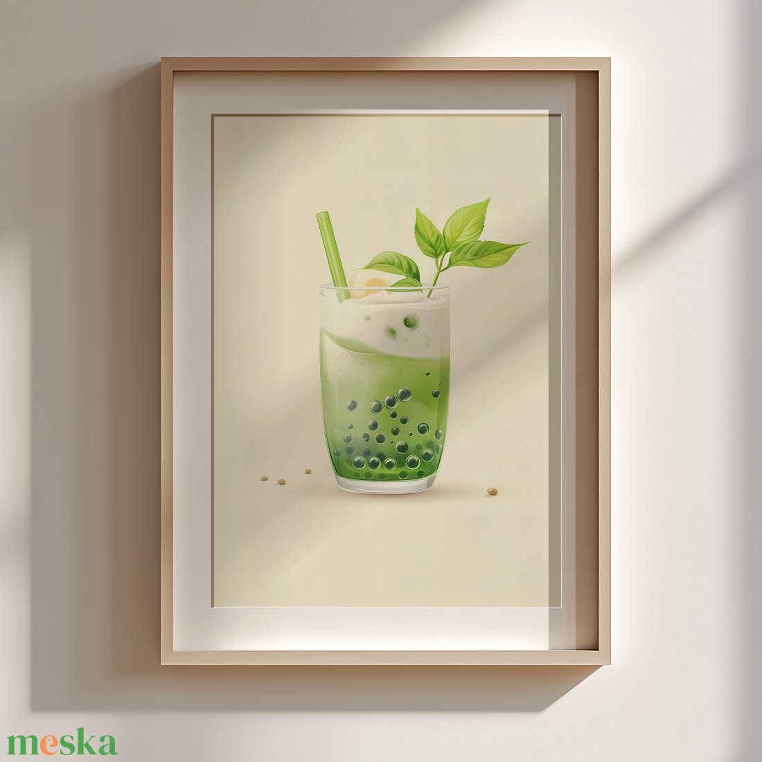 Matcha Bubble Tea  Minimalista falikép (digitális és nyomtatott változatban) - művészet - grafika & illusztráció - művészi nyomat - Meska.hu