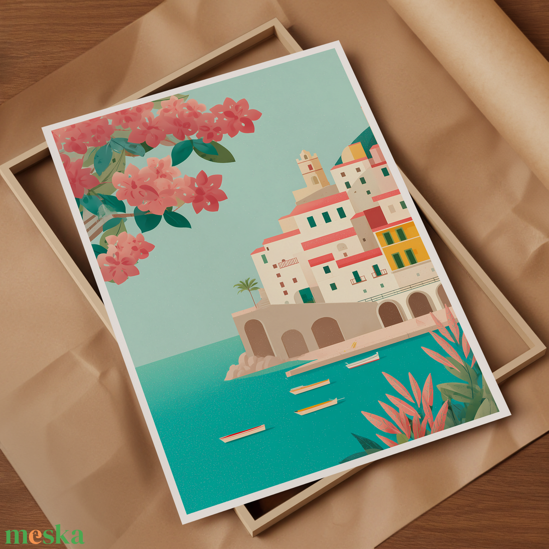 Amalfi travel poster  reggeli fények, friss mediterrán hangulat (A4/A5) - otthon & életmód - dekoráció - kép & falikép - poszter - Meska.hu