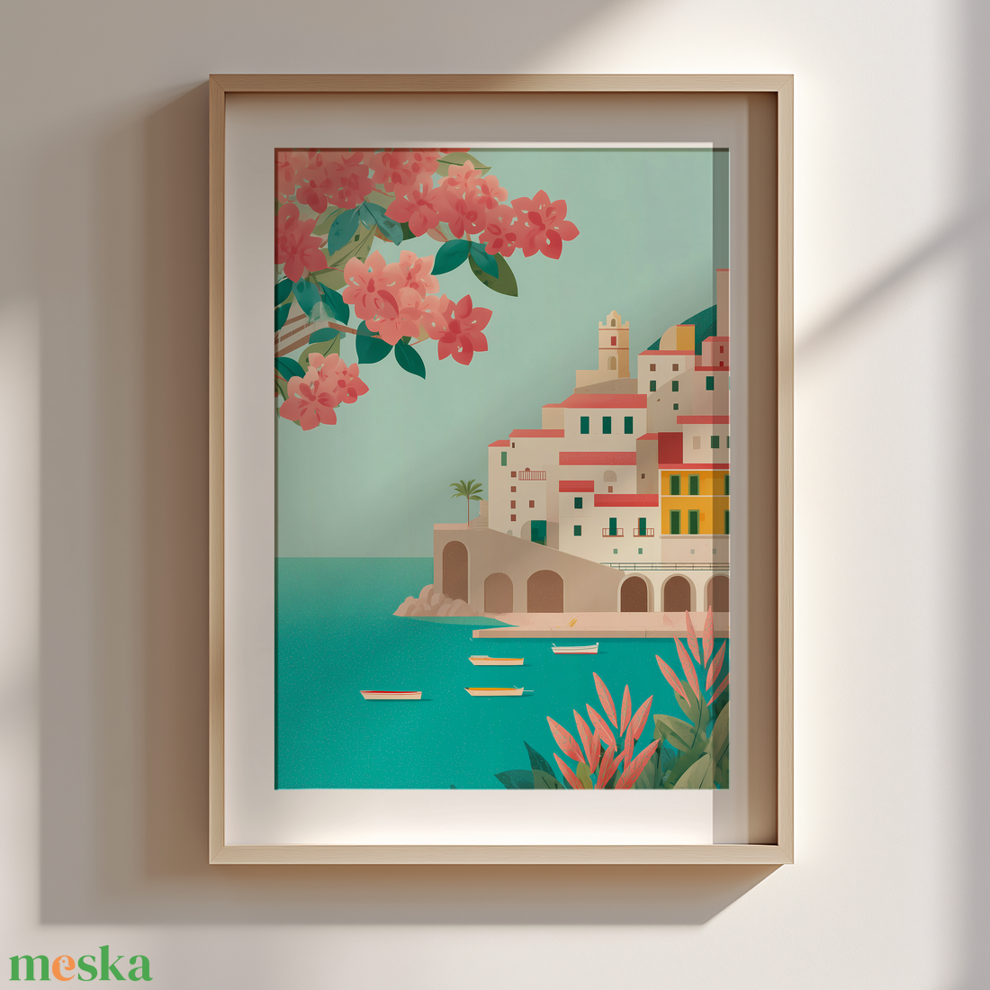 Amalfi travel poster  reggeli fények, friss mediterrán hangulat (A4/A5) - otthon & életmód - dekoráció - kép & falikép - poszter - Meska.hu