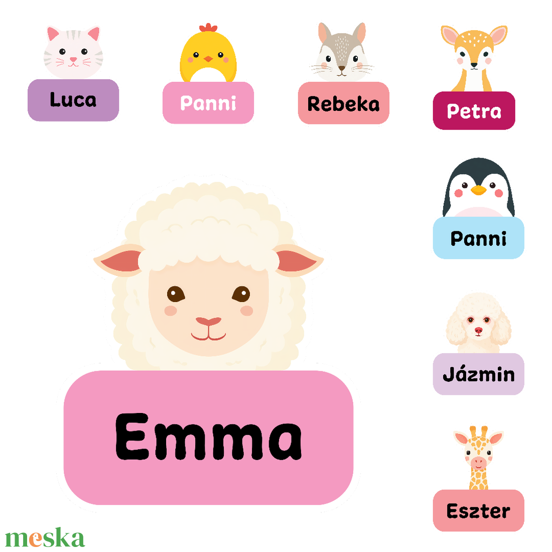 Egyedi névvel ellátott iskolai címke csomag  vízálló, mosogatógépálló, állatos matricák - otthon & életmód - papír, írószer - matrica, matrica csomag - Meska.hu