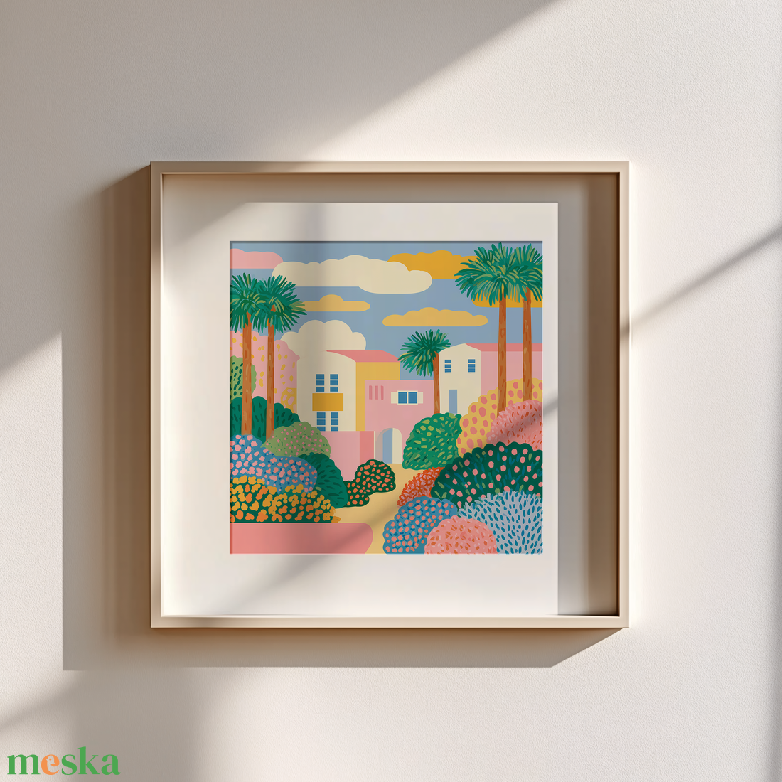 Palm Beach Dreamin  Színes házak és pálmafák falikép - művészet - grafika & illusztráció - művészi nyomat - Meska.hu