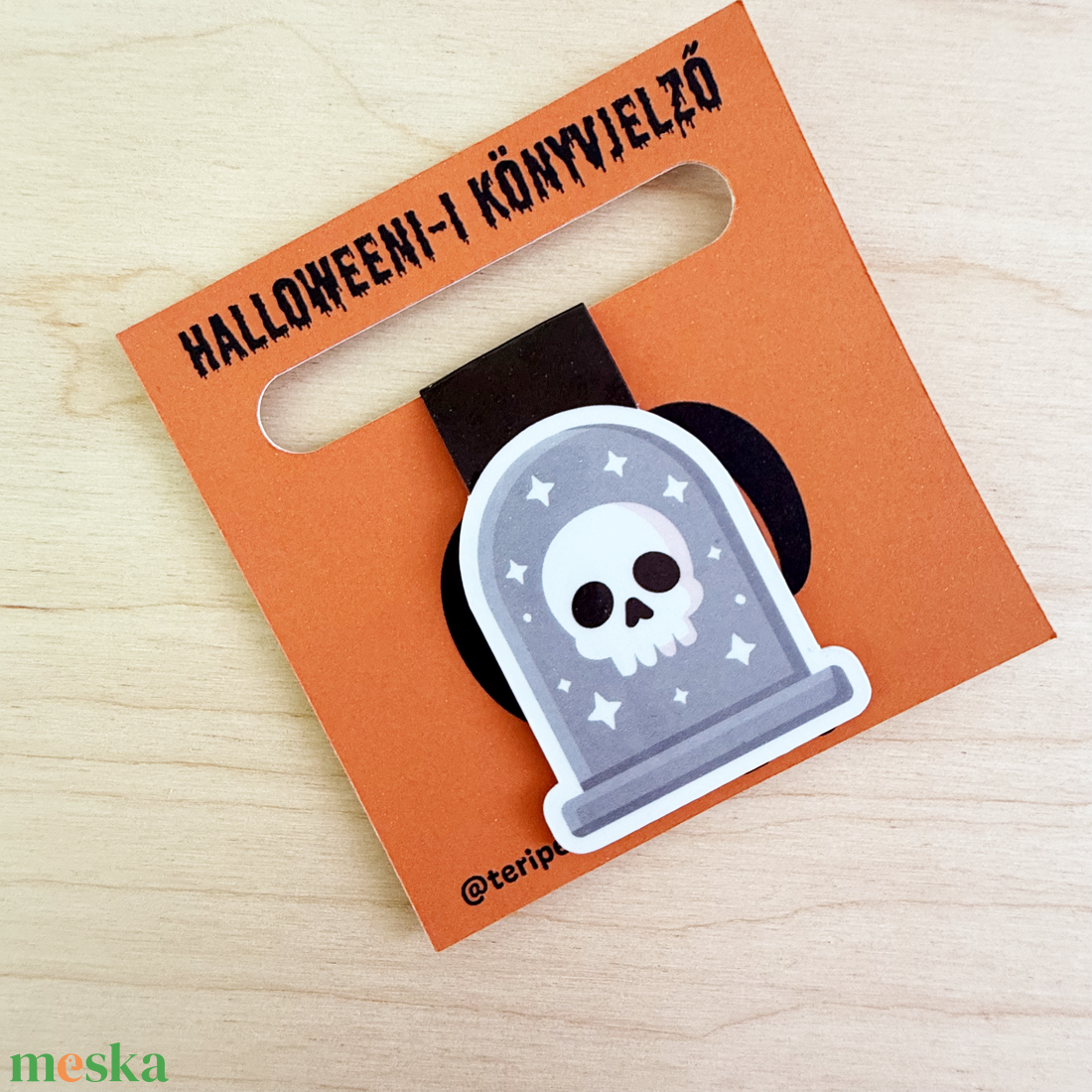 Halloween-i mágneses könyvjelző  kopony mintás sírkővel - könyv & zene - könyvjelző - Meska.hu