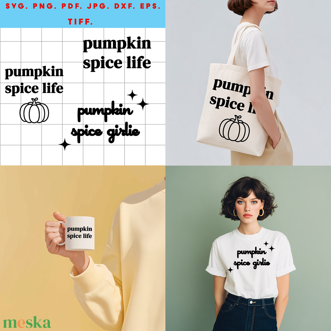 Őszi digitális design csomag  Pumpkin Spice Life + Pumpkin Spice Girlie ( ZIP fájl ) SVG, PNG, PDF, JPG, DXF, EPS, TIFF - művészet - grafika & illusztráció - digitális - Meska.hu