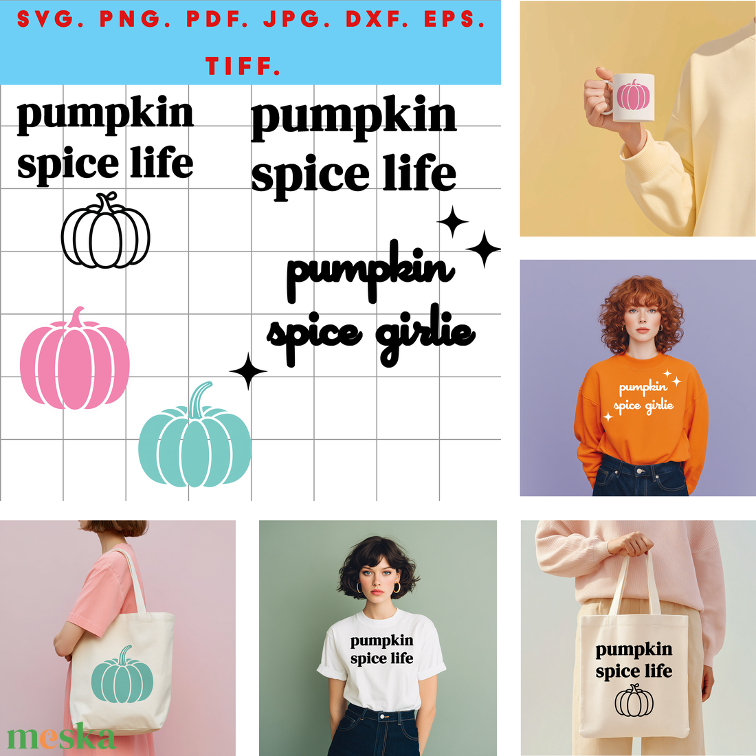 Őszi digitális csomag  Pumpkin Spice Life + Pumpkin Spice Girlie + rózsaszín és kék tök dizájn ZIP - művészet - grafika & illusztráció - digitális - Meska.hu