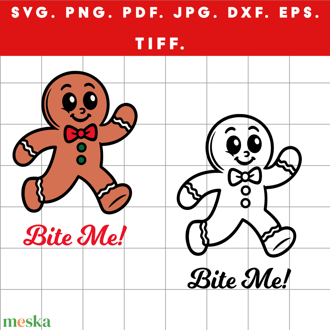 Mézi  Bite Me! retró mézeskalács figura design színes és fekete változatban ZIP / SVG, PNG, PDF, JPG, DXF, TIFF - művészet - grafika & illusztráció - digitális - Meska.hu