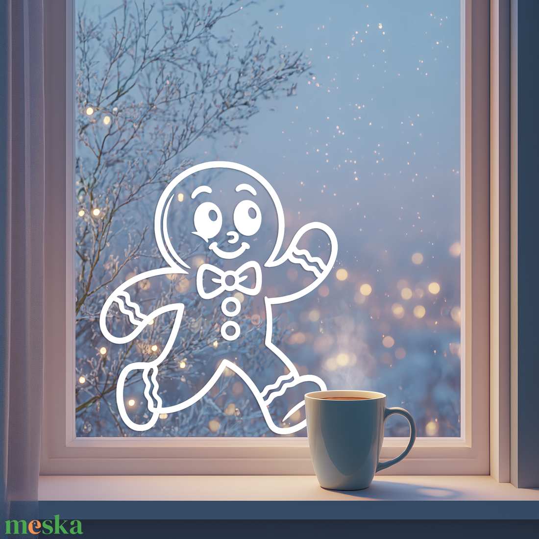 Fehér Cartoony Style sétáló mézeskalács ablakmatrica � fehér öntapadós fóliából, több méretben - karácsony - karácsonyi lakásdekoráció - karácsonyi ablakdíszek, ablakmatricák - Meska.hu