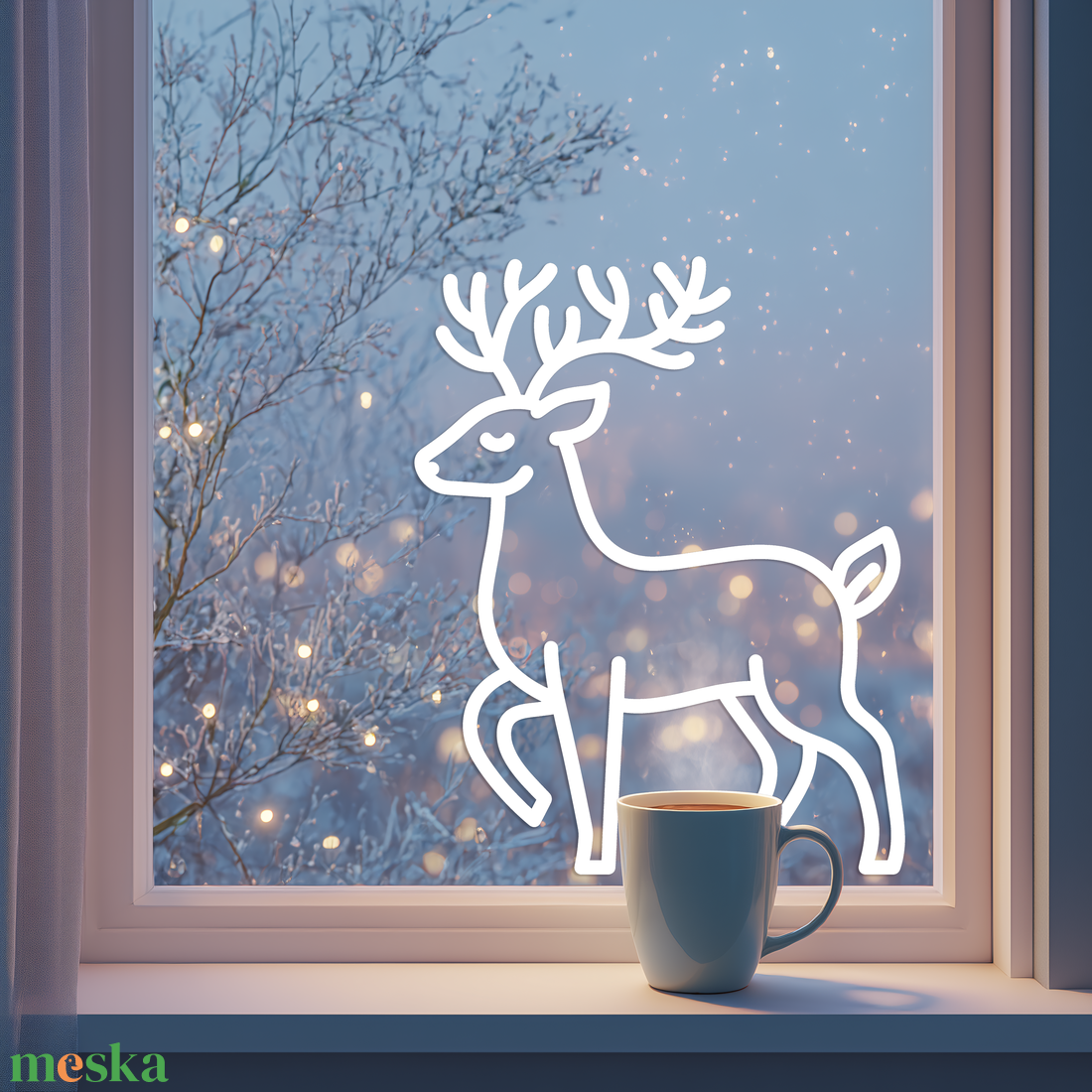 Fehér szarvas ablakmatrica  fehér öntapadós fóliából, több méretben - karácsony - karácsonyi lakásdekoráció - karácsonyi ablakdíszek, ablakmatricák - Meska.hu