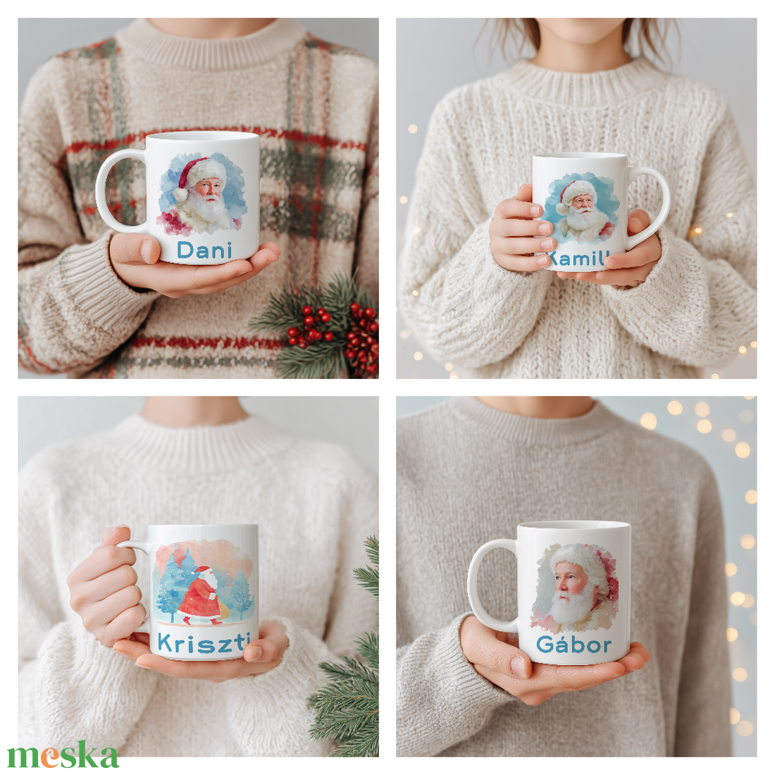 Névre szóló Mikulásos bögre � vízfesték hatású karácsonyi ajándék (3 dl) - otthon & életmód - konyhafelszerelés, tálalás - tálalás - bögre & csésze - Meska.hu