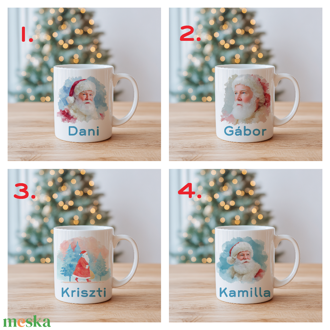 Névre szóló Mikulásos bögre � vízfesték hatású karácsonyi ajándék (3 dl) - otthon & életmód - konyhafelszerelés, tálalás - tálalás - bögre & csésze - Meska.hu