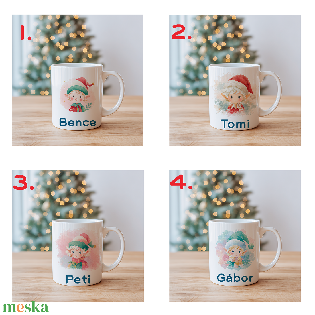 Névre szóló Fiú Manós bögre  vízfesték hatású karácsonyi minta, 3 dl - otthon & életmód - konyhafelszerelés, tálalás - tálalás - bögre & csésze - Meska.hu