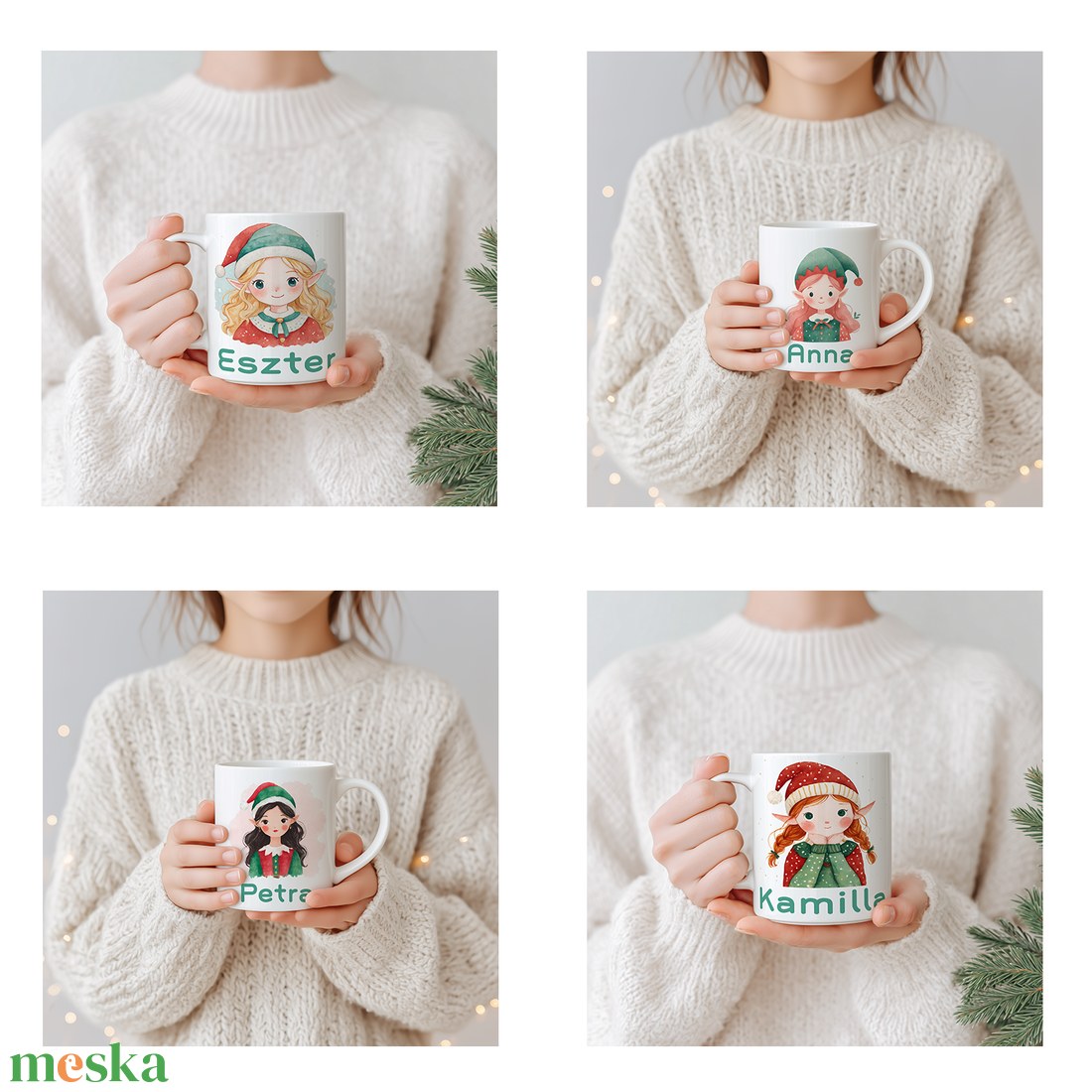 Névre szóló Lány Manós bögre  vízfesték hatású karácsonyi minta, 3 dl - otthon & életmód - konyhafelszerelés, tálalás - tálalás - bögre & csésze - Meska.hu