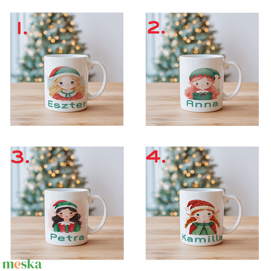 Névre szóló Lány Manós bögre  vízfesték hatású karácsonyi minta, 3 dl - otthon & életmód - konyhafelszerelés, tálalás - tálalás - bögre & csésze - Meska.hu