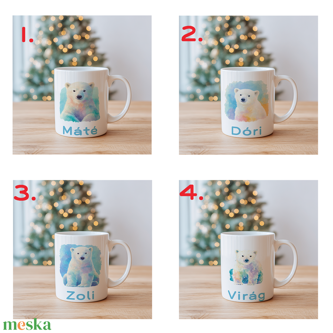 Névre szóló Jegesmedvés bögre  vízfesték hatású minta, 3 dl - otthon & életmód - konyhafelszerelés, tálalás - tálalás - bögre & csésze - Meska.hu